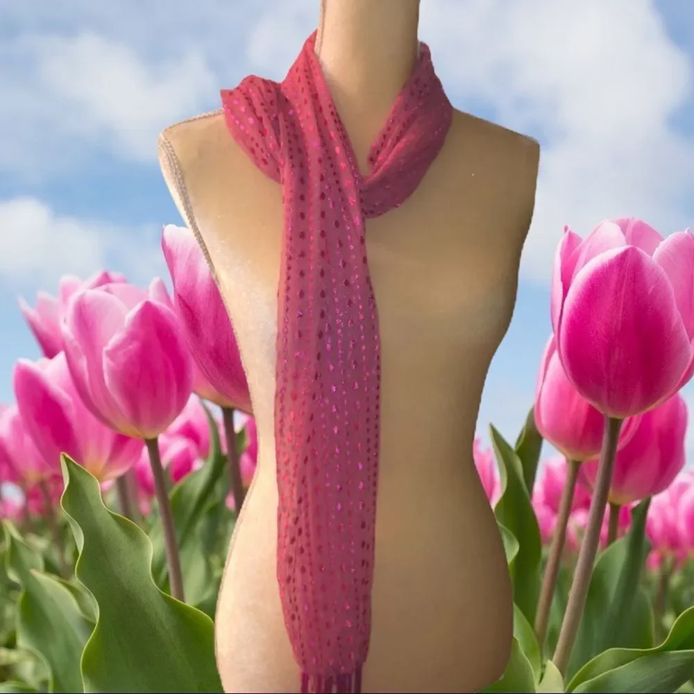 Pink sheer scarf with fringe